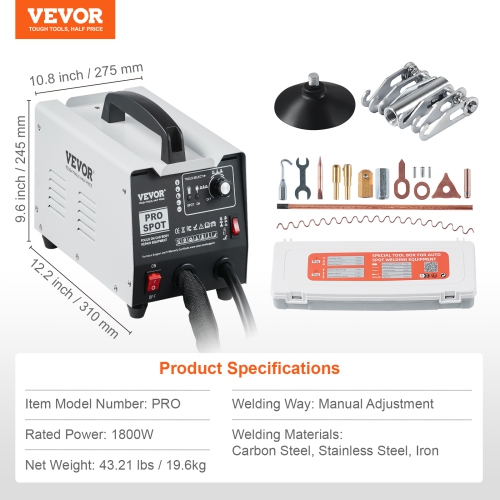 VEVOR 110V Stud Welder Dent Repair Kit, Auto Body Spot Welding Dent Puller Machine with 7 Welding Modes & Adjustable Power, 1.8KW Spot Welder Dent