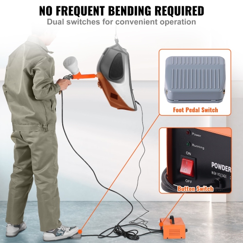 VEVOR 50KV Powder Coating System, Electrostatic Output Powder Coating Kit with Foot Switch, Spray Gun, Nozzles and Powder Cups, Powder Coating