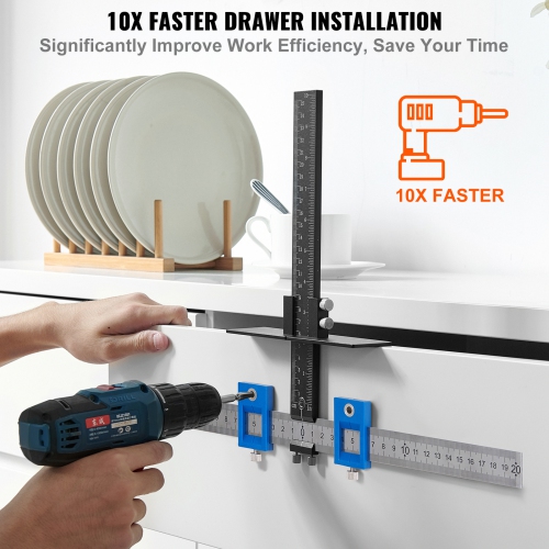 VEVOR Cabinet Hardware Jig, Aluminum Alloy and Stainless Steel Cabinet Handle Jig with Center Punch, Adjustable Cabinet Hardware Template for