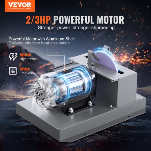 VEVOR 2/3HP 500W Lawn Mower Blade Sharpener, Lawnmower Blade Grinder with 7-inch Ceramic Grinding Wheel, Bench Mower Sharpening Machine for High/Low