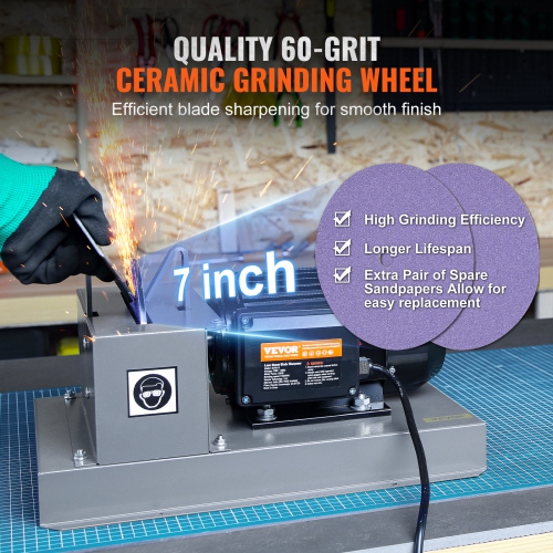 VEVOR 2/3HP 500W Lawn Mower Blade Sharpener, Lawnmower Blade Grinder with 7-inch Ceramic Grinding Wheel, Bench Mower Sharpening Machine for High/Low