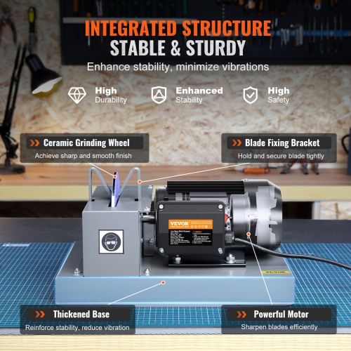 VEVOR 2/3HP 500W Lawn Mower Blade Sharpener, Lawnmower Blade Grinder with 7-inch Ceramic Grinding Wheel, Bench Mower Sharpening Machine for High/Low