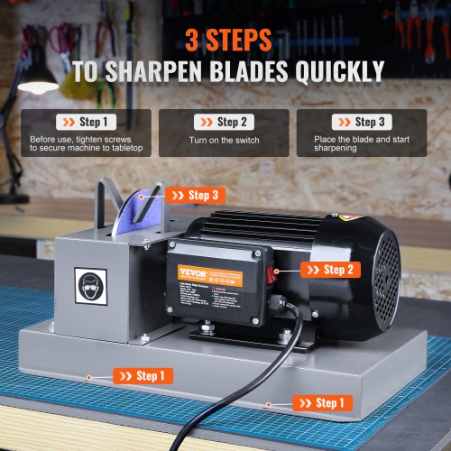 VEVOR 2/3HP 500W Lawn Mower Blade Sharpener, Lawnmower Blade Grinder with 7-inch Ceramic Grinding Wheel, Bench Mower Sharpening Machine for High/Low