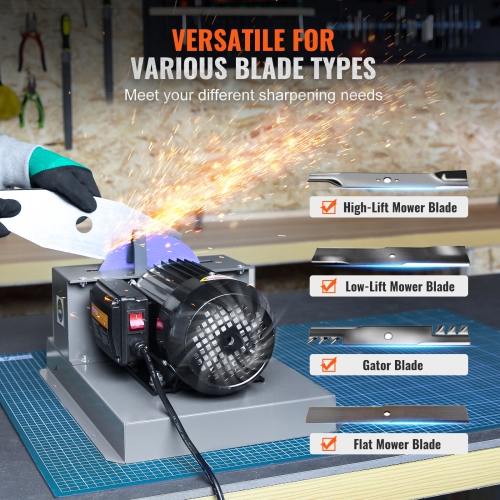 VEVOR 2/3HP 500W Lawn Mower Blade Sharpener, Lawnmower Blade Grinder with 7-inch Ceramic Grinding Wheel, Bench Mower Sharpening Machine for High/Low