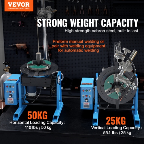 VEVOR 50KG Rotary Welding Positioner, 0-90° Welding Positioning Turntable Table 0.5-6RPM 120W, with 12.4 Inch 3-Jaw Lathe Chuck & Welding Torch Stand