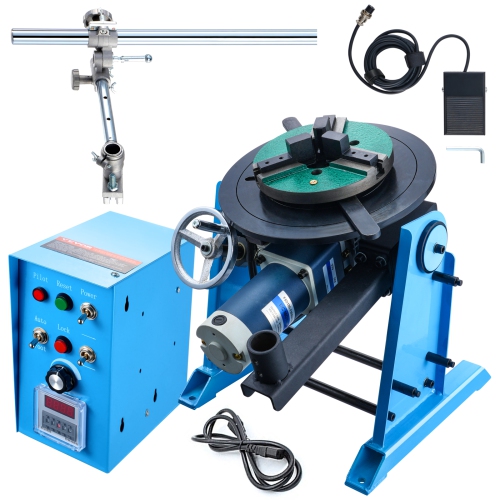 VEVOR 50KG Rotary Welding Positioner, 0-90° Welding Positioning Turntable Table 0.5-6RPM 120W, with 12.4 Inch 3-Jaw Lathe Chuck & Welding Torch Stand