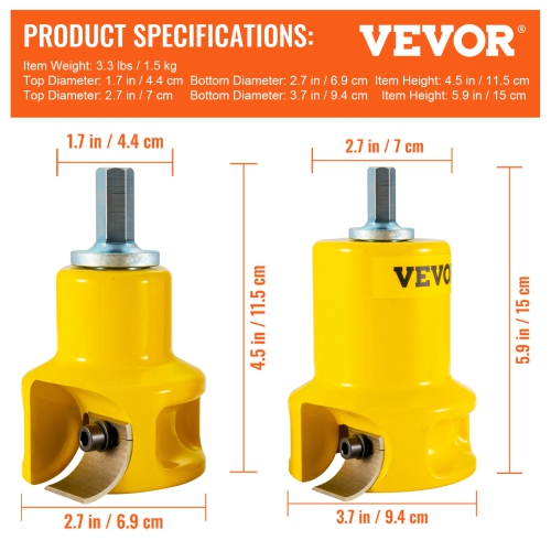 VEVOR 1/25.4mm & 2/50.8mm Diameter, Tenon Cutter, with Dual Curved Blades & Button Screws Home Master Kit, Premium Aluminum & Steel Log Furniture