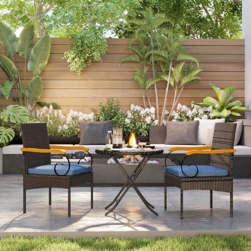 Outsunny Wicker Patio Chairs Set of 2, PE Rattan Outdoor Dining Chairs with Removable Cushion, Acacia Wood Armrests, Steel Frame for Garden Porch
