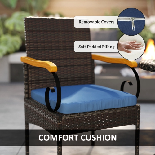 Outsunny Wicker Patio Chairs Set of 2, PE Rattan Outdoor Dining Chairs with Removable Cushion, Acacia Wood Armrests, Steel Frame for Garden Porch