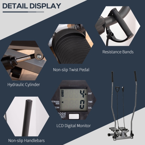 Soozier Twist Stair Stepper Exercise Machine with Rocking Handlebars, Cardio Climber Exercise Equipment with Hydraulic Resistance, LCD Display for