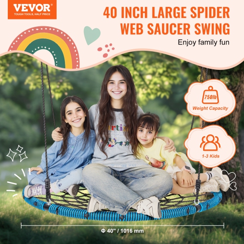 VEVOR 40 Inch Spider Web Saucer Swing, Round Swings for Kids Outdoor, 750lbs Weight Capacity Saucer Tree Swing, Stable Woven Rope Swing Seat with