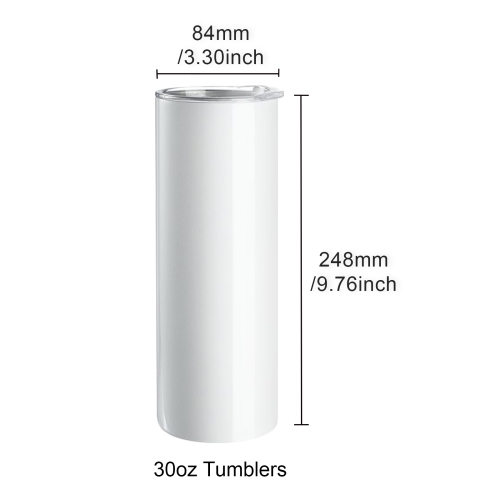 VEVOR 8 Pack 30 Oz Sublimation Tumblers, Skinny Straight Stainless Steel Blanks Cups, Stainless Steel Double Wall Tumbler for Heat Transfer