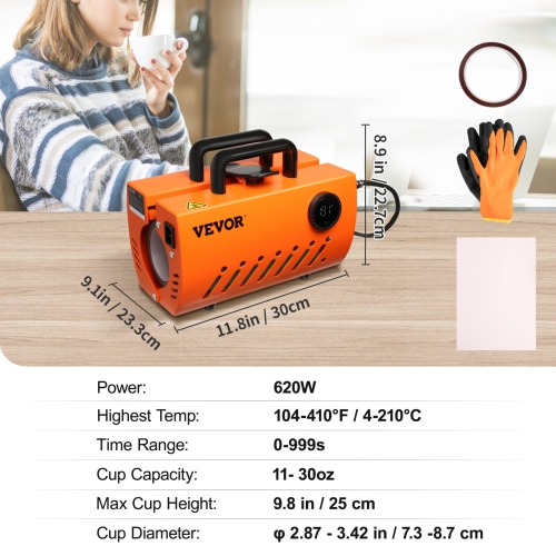 VEVOR 30oz Mug Heat Press Machine, Tumbler Heat Press, Sublimation Transfer 11-15oz 16-25oz 30oz Straight Skinny Tumblers, with Heat-resist Gloves,