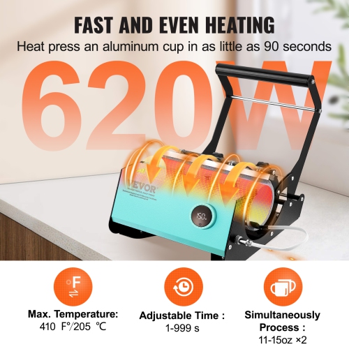 VEVOR 11-30oz Mug Heat Press, Tumbler Heat Press Machine, Sublimation Transfer Straight Skinny Tumblers, with Heat-resist Gloves & Tape, DIY Ceramic