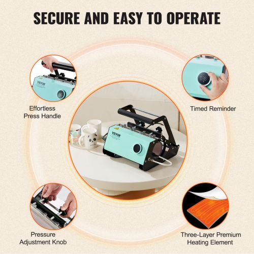 VEVOR 11-30oz Mug Heat Press, Tumbler Heat Press Machine, Sublimation Transfer Straight Skinny Tumblers, with Heat-resist Gloves & Tape, DIY Ceramic