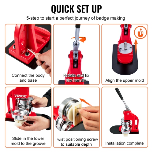 VEVOR 25 mm/1 inch Button Maker Machine, Badge Punch Press Kit, Children DIY Gifts Pin Maker, Button Making Supplies with 500pcs Button Parts &