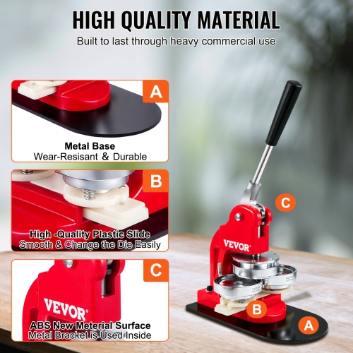 VEVOR 75 mm/3 inch Button Maker Machine, Badge Punch Press Kit, Children DIY Gifts Pin Maker, Button Making Supplies with 500pcs Button Parts &
