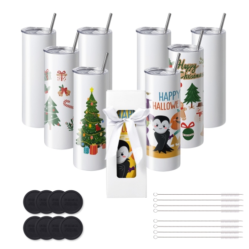 VEVOR 8 Pack Sublimation Tumblers 20 Oz Skinny Straight, Stainless Steel Sublimation Tumblers Blank, Double Wall Tumbler for Heat Transfer Customized