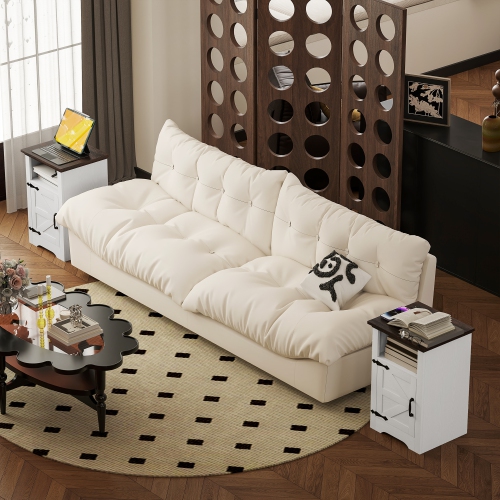 Ensemble de 2 tables d'appoint de HOMCOM, ensemble table de chevet avec prises de chargement, porte de grange pour salon, chambre à coucher, blanc