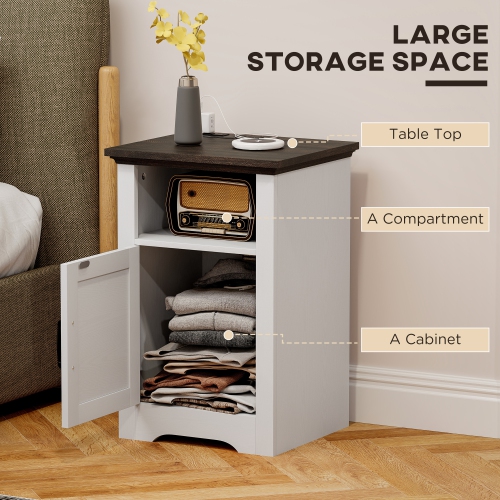 Ensemble de 2 tables d'appoint de HOMCOM, ensemble table de chevet avec prises de chargement, porte de grange pour salon, chambre à coucher, blanc