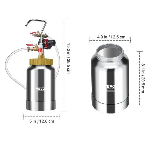 VEVOR 2L/0.5gal Spray Paint Pressure Pot Tank, Lightweight Air Paint Pressure Pot, 1.8mm Nozzle Spray Paint Gun 3m Hoses for Home Decoration