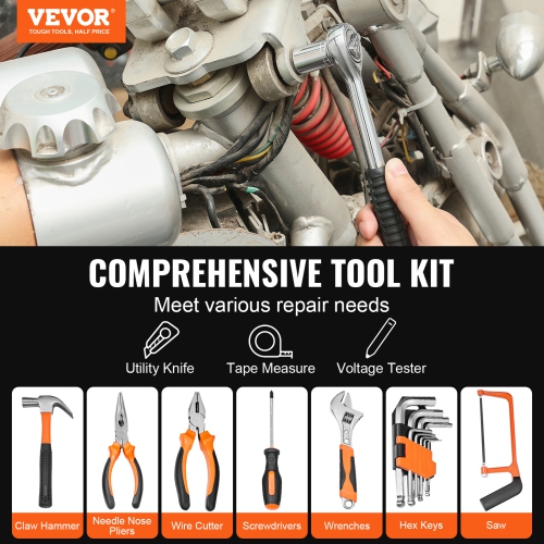 VEVOR 216 Piece Tool Kit, General Household Hand Tool Set, Home Repairing Tool Kit with Portable Tool Storage Case, High-Quality Steel, for Home