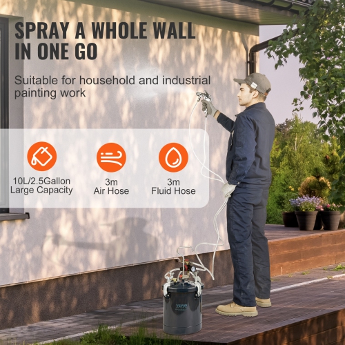 VEVOR 10L/2.5gal Spray Paint Pressure Pot Tank, Air Paint Pressure Pot, 1.5mm+4mm Two Nozzles Two Spray Paint Guns, 60PSI Max, for Industry Home