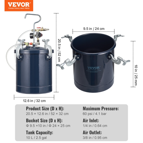 VEVOR 10L/2.5gal Spray Paint Pressure Pot Tank, Air Paint Pressure Pot, 1.5mm+4mm Two Nozzles Two Spray Paint Guns, 60PSI Max, for Industry Home