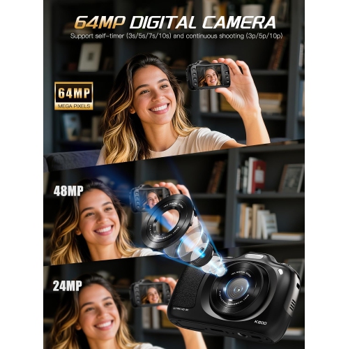 NBD 64MP Digital Cameras for Photography,4K Point and Shoot Camera,16X Zoom Compact Travel Cameras, Auto Focus Camera for Beginners Teens Kids and