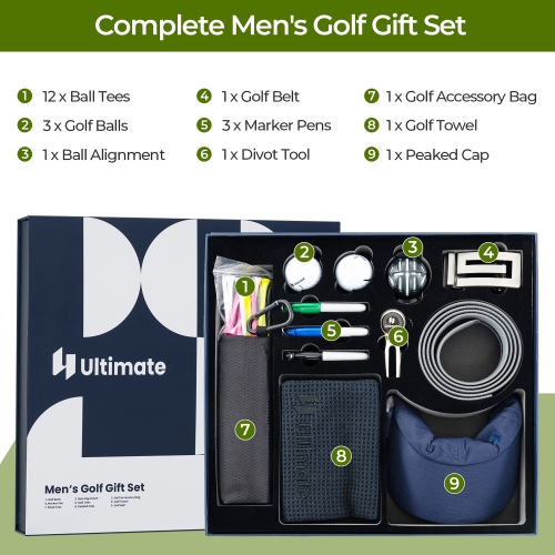 Gymax Golf Gift Set for Men w/ Golf Balls Golf Tees Golf Towel Golf Belt Golf Hat