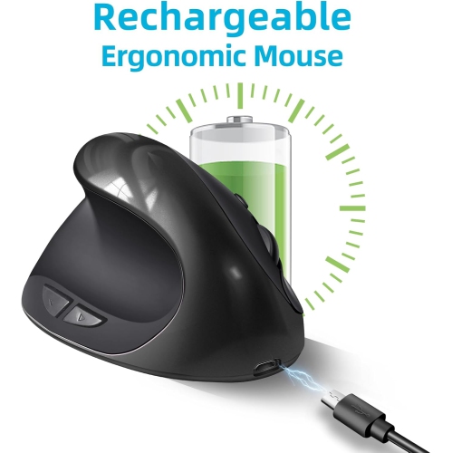 Souris sans fil verticale rechargeable - Souris ergonomique à 6 boutons, résolution 1000/1200/1600 réglable, recharge USB, convient pour portable