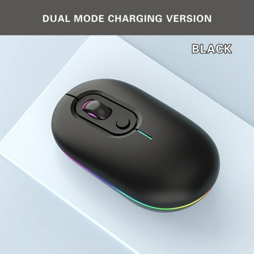 Black Dual Mode Silent Gaming Mouse - Bluetooth/2.4GHz Rechargeable Wireless Mouse, Ergonomic Gaming Mouse for PC/Mac