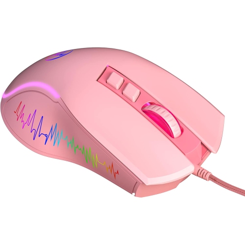 Wired gaming mouse, ergonomic gaming and office mouse, 7-color breathing light effect, 4-speed adjustable DPI, pink