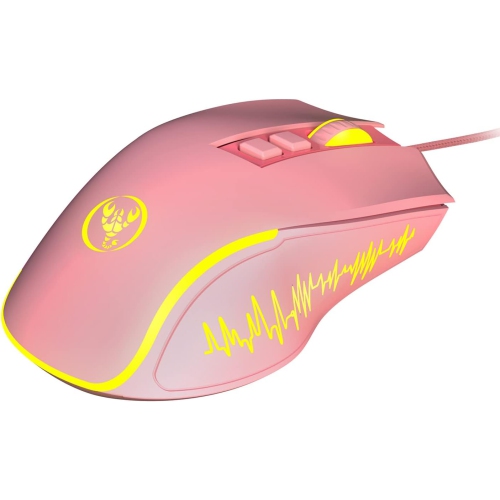 Wired gaming mouse, ergonomic gaming and office mouse, 7-color breathing light effect, 4-speed adjustable DPI, pink