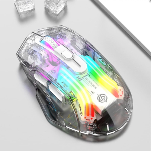 White Transparent RGB Wireless Mouse - 3D LED Lighting, Triple Mode, Silent Click, Universal, PC/Mac/Tablet Compatible