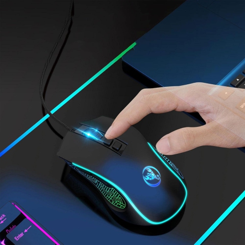 Wired gaming mouse, ergonomic gaming and office mouse, 7-color breathing light effect, 4-speed adjustable DPI, black