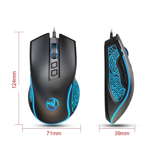Wired gaming mouse, ergonomic gaming and office mouse, 7-color breathing light effect, 4-speed adjustable DPI, black