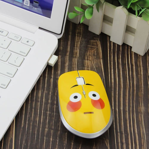 2.4GHz wireless mouse with blushing expression, silent wireless mouse, portable optical mouse, cartoon computer mouse