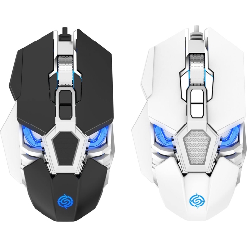 White 5600 DPI Silent Gaming Mouse - Ergonomic Design, RGB Breathing Light, Plug and Play, No Driver Required, 9-Button USB Mouse, Suitable for PC/Mac