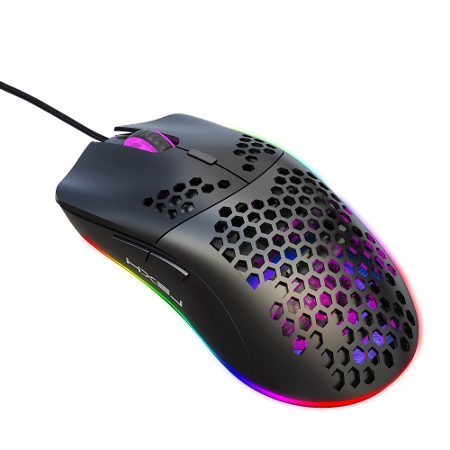 12800 DPI Black Honeycomb RGB Gaming Mouse - 7 Lighting Modes, Ergonomic Cooling Vent Design, PC/iOS