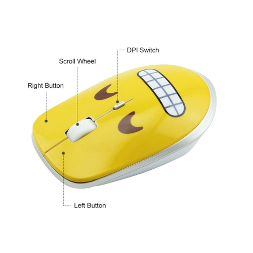 Souris sans fil 2,4&nbsp;GHz avec expression de grincement, souris sans fil silencieuse, souris optique portative, souris d'ordinateur de dessin animé