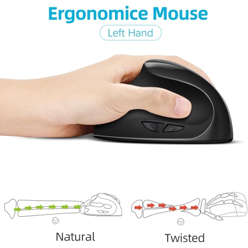 Rechargeable Vertical Wireless Mouse - Ergonomic 6-Button Mouse, Adjustable 1000/1200/1600 DPI, USB Charging, Suitable for PC Laptop/Home Office Mouse