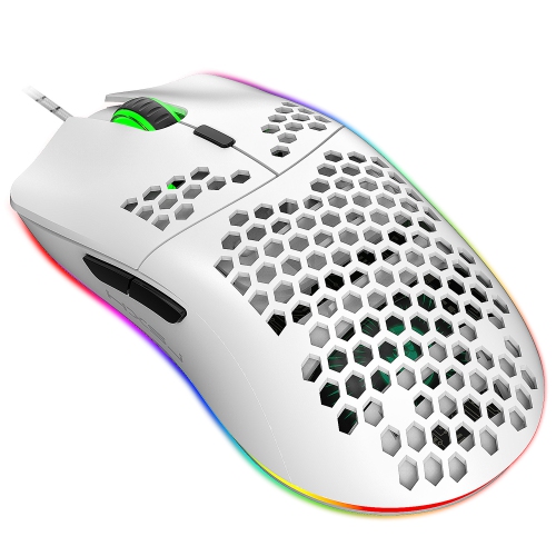 6400 DPI White Honeycomb RGB Gaming Mouse - 7 Lighting Modes, Ergonomic Cooling Vent Design, PC/iOS