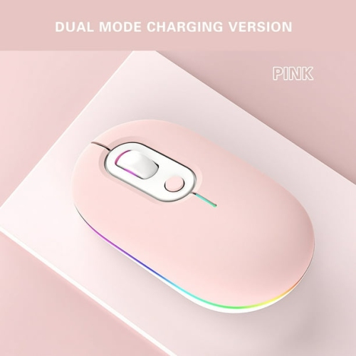 Pink Dual Mode Silent Gaming Mouse - Bluetooth/2.4GHz Rechargeable Wireless Mouse, Ergonomic Gaming Mouse for PC/Mac