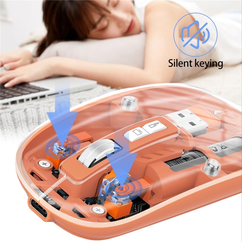 Transparent wireless Bluetooth mouse, three-mode silent rechargeable, 1600DPI silent click, suitable for iPad mobile tablet games and office