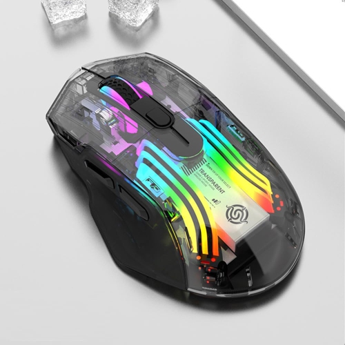 Black Transparent RGB Wireless Mouse - 3D LED Lighting, Triple Mode, Silent Click, Universal, PC/Mac/Tablet Compatible
