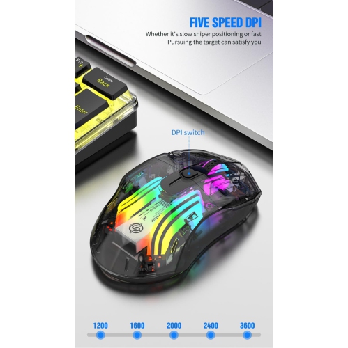Black Transparent RGB Wireless Mouse - 3D LED Lighting, Triple Mode, Silent Click, Universal, PC/Mac/Tablet Compatible