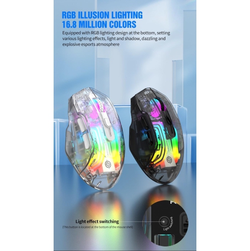 Black Transparent RGB Wireless Mouse - 3D LED Lighting, Triple Mode, Silent Click, Universal, PC/Mac/Tablet Compatible