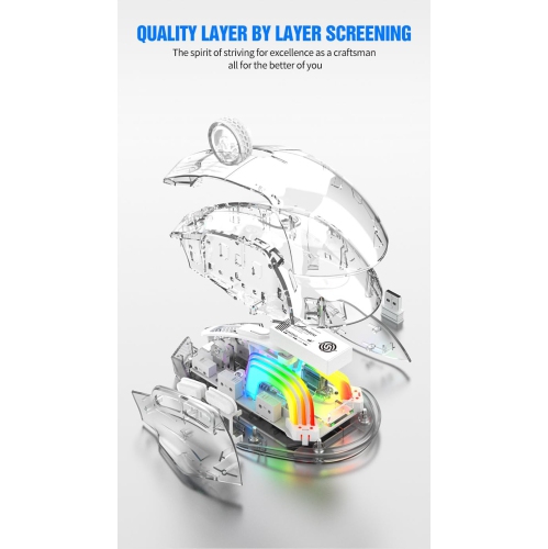 Black Transparent RGB Wireless Mouse - 3D LED Lighting, Triple Mode, Silent Click, Universal, PC/Mac/Tablet Compatible