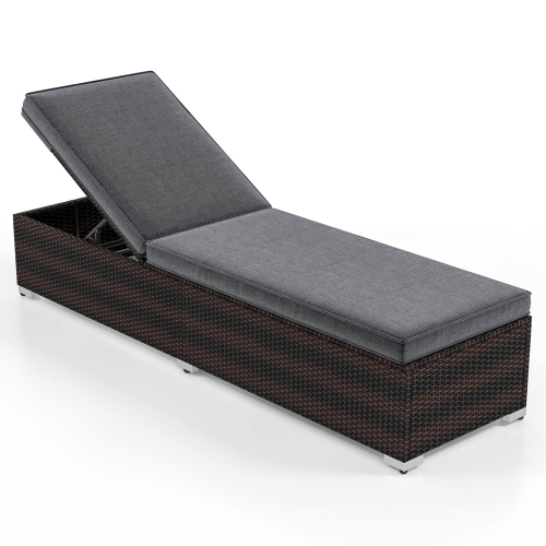 GYMAX  Outdoor Chaise Lounge W/ Long Seat Cushion Heavy-Duty Metal Frame